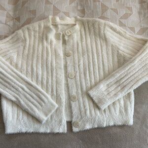 Chicwish Cream Fuzzy Button-Front Cardigan